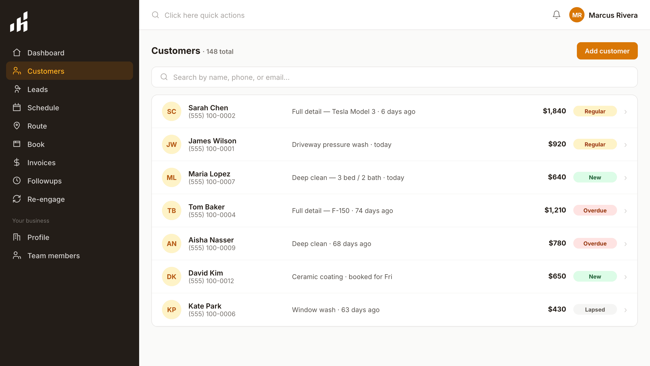 Houseler customer management list