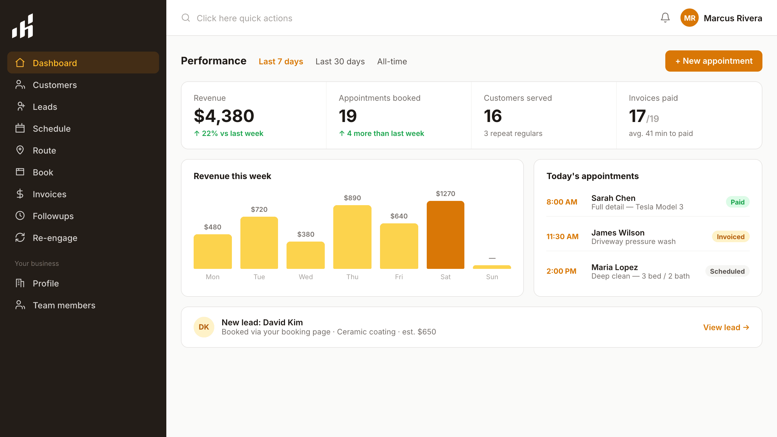 Houseler dashboard with revenue tracking