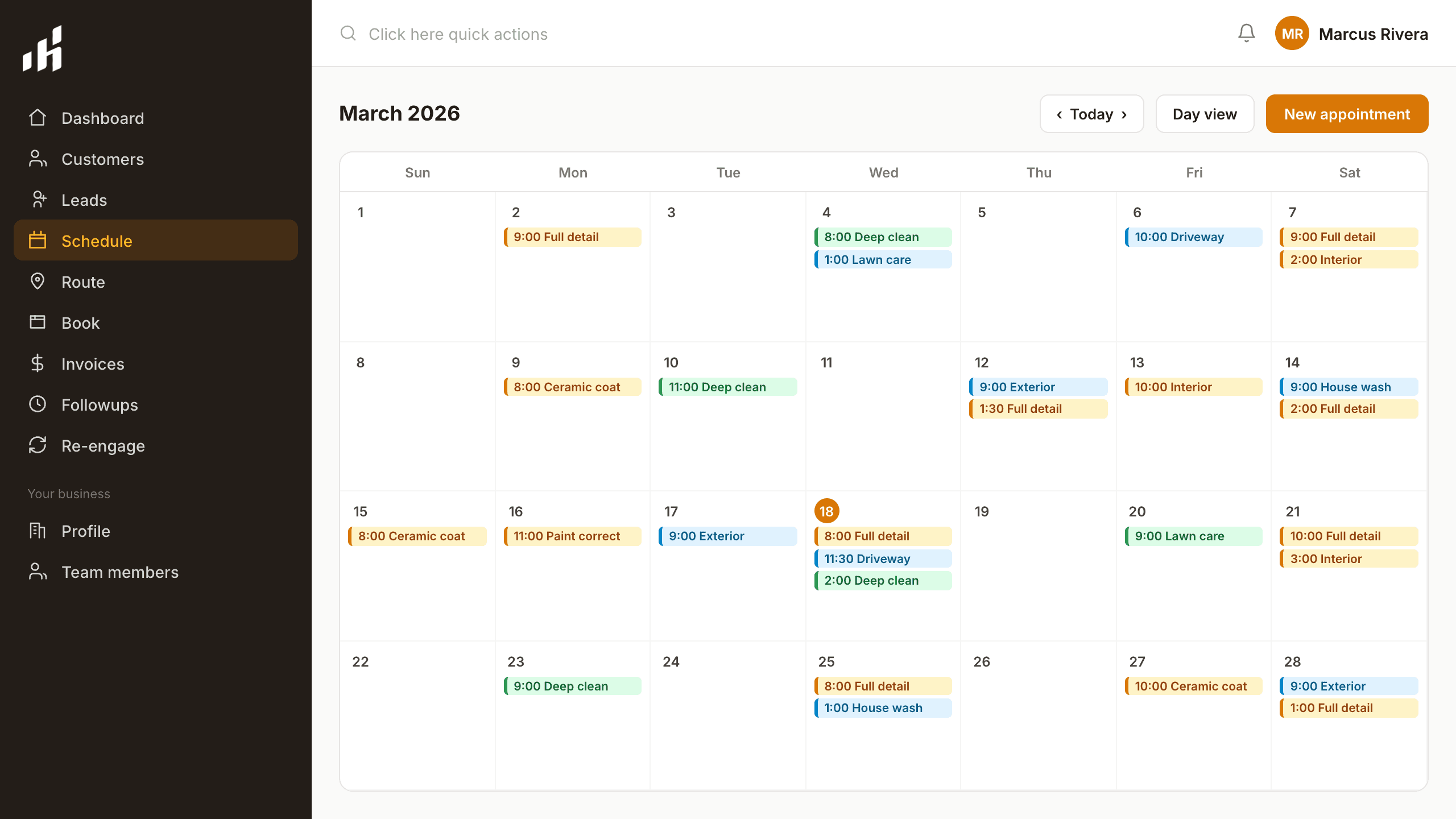 Houseler appointment scheduling calendar