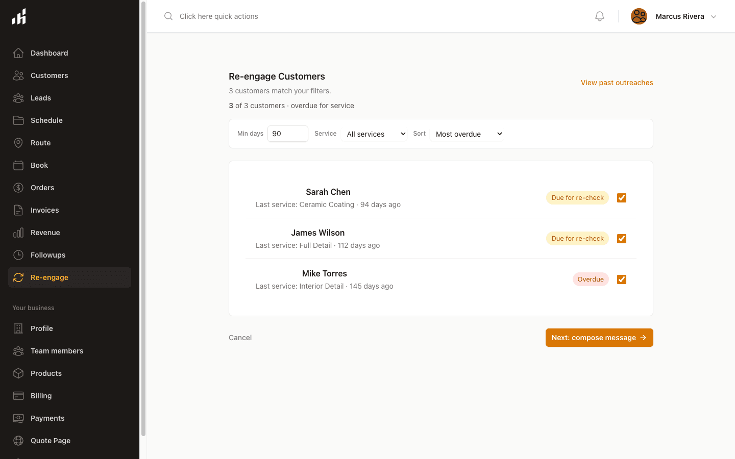 Automated review request SMS sent after a plumbing job